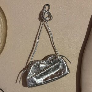 MANSUR GAVRIEL CLOUD SILVER CROC HANDBAG